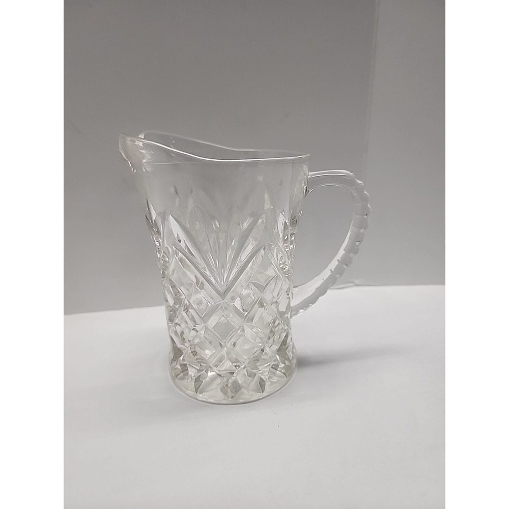 Vintage Anchor Hocking Clear "Pineapple Cut" Glass Creamer, Gravy, Syrup Pitcher